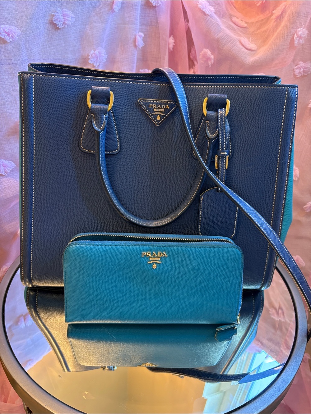 💎 Authentic Prada Saffiano Lux Bicolor Tote Bag & Matching Zip-Around Wallet Set